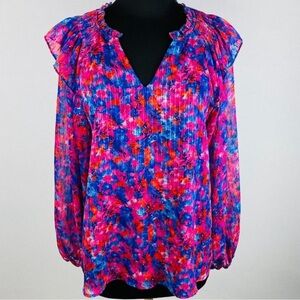 Skies Are Blue Pink and Blue Abstract Floral Blouse- Stunning on! NWOT